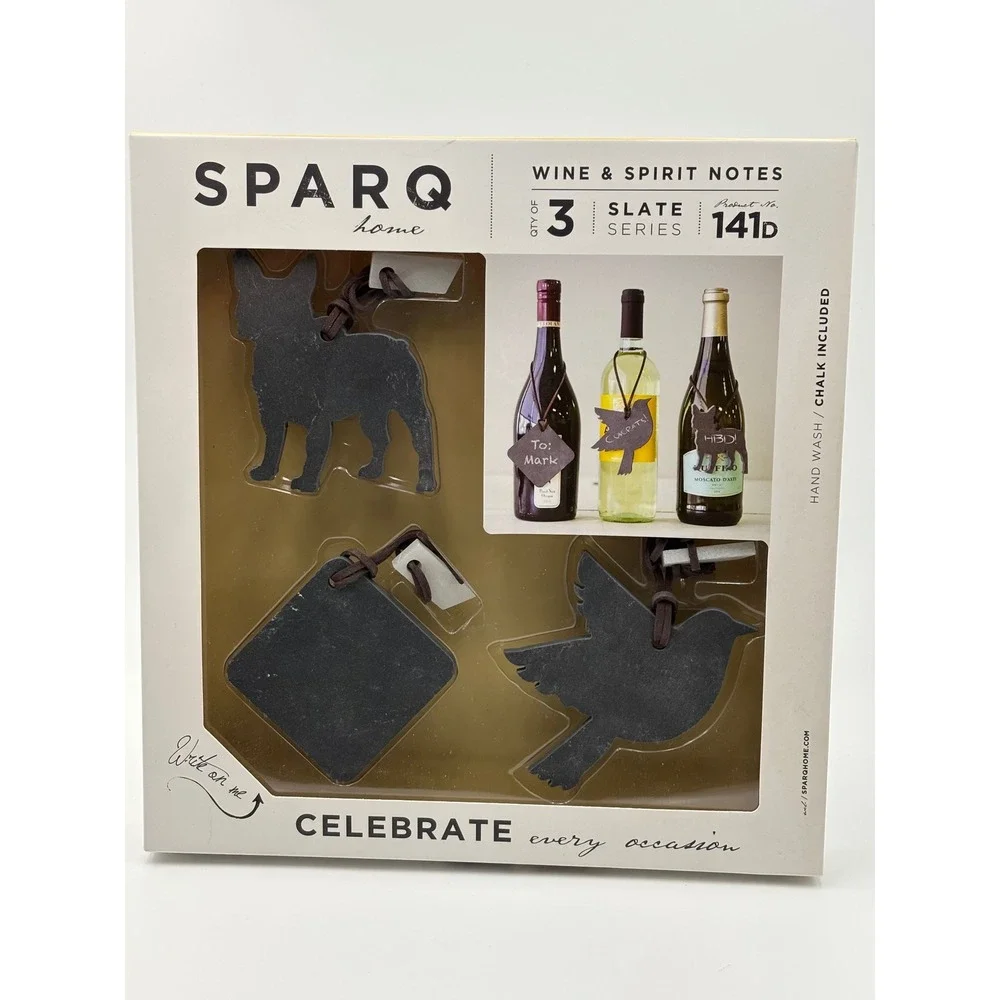 SPARQ Home Slate Wine & Spirit Notes 3-Piece Set Dog Bird Square‎ Tags 141D NEW
